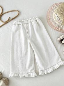 LMoss Kids Baby Girls' Floral Embroidery Loose Khaki Denim Pants - White - View 2