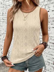 SHEIN LUNE Women's Textured Patterned Fabric Beige Tank Top, Versatile Summer Style Vacation Boho - Coffee Brown - View 3