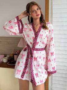 SweetSlumber Sweet Ins Bow Heart & Leopard Print Long Sleeve Women's Nightgown - Multicolor - View 3
