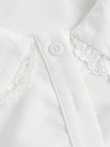 SHEIN MOD Áo blouse dáng ngắn tay phồng viền ren, áo ngắn tay - trắng - Xem 7