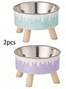 1pc/2pcs Stainless Steel Elevated Pet Bowls With Sturdy Stand, Anti-Slip & Anti-Spill, Large Capacity For Cat And Dog Food And Water - multicolor - View 28