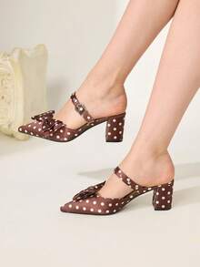 CUCCOO CHICEST Giày sandal cao gót mũi nhọn kiểu Pháp, phần trên thấp, mũi kín, dành cho nữ, kiểu dáng kitten và có nơ, gót mỏng, khóa cài. - Cà phê nâu - Xem 4
