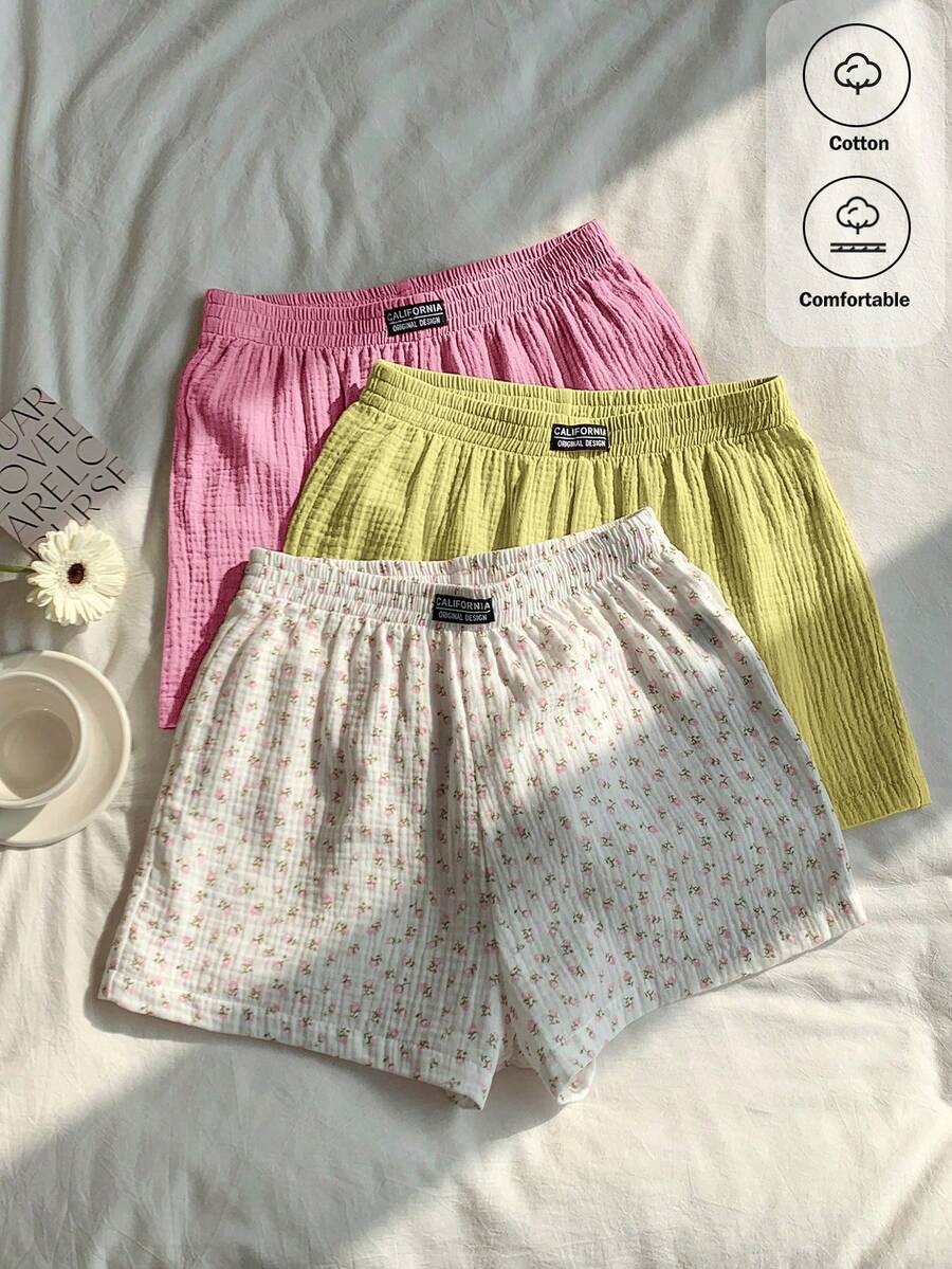 Comfortcana 2026春夏女款新款100%純棉短褲多件組,適合女性度假穿著、復活節、聖派翠克節、派對、婚禮、畢業典禮、優雅、外出、度假、休閒、奢華、正式、情人節、嘉年華、海灘、假日、居家休閒、街頭、大學 - 彩色 - 查看 1