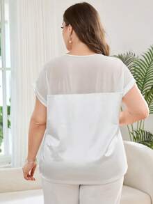 Reflora Plus Size Elegant Floral Embroidered Shirt, Summer - White - View 2