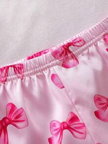 Baby Girl Pink Bow Collar Cardigan & Shorts Pajama Set, Loungewear - Pink - View 6
