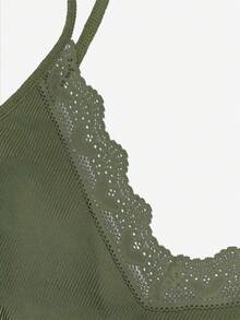 Sundraya Ladies' Solid Color Lace Trim Camisole Top - Army Green - View 4
