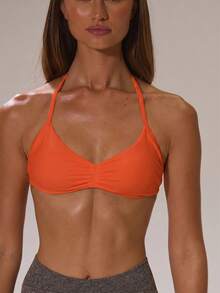 Musera Sport Sport Solid Ruched Bust Open Back Halter Sports Bra Active Sport Gym Workout Lounge Padel Fitness Yoga Pilates Daily Casual - Orange - View 2