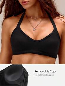 GLOWMODE FeatherFit™ Bring The Heat Bra Olahraga Halter Demi Anti-Selip Lembut dan Ringan dengan Cup yang Dapat Dilepas, Cocok untuk Yoga, Pilates, Studio, dan Aktivitas Sehari-hari dengan Dampak Rendah - Hitam - View 3