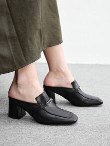 CUCCOO BIZCHIC 歐美風女款扣飾粗跟穆勒懶人鞋 - PU黑色 - 查看 6