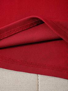 SuriyaCove Letter Embroidery Ribbed Knit Tank Top Graphic Tees Women Tops - Red - View 3