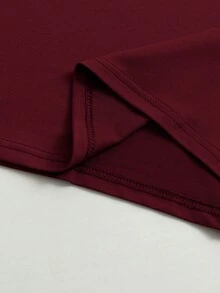 Calvornis 男士大尺碼休閒商務拼接格紋印花短袖 Polo 衫，夏季、正式、儀式 - 酒紅色 - 查看 5