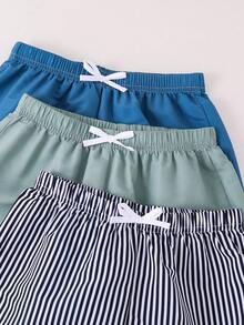 SHEIN (Acak 4 Pcs, Kirim 3 Pcs) Set Celana Renang/Celana Pantai Kasual Olahraga Nyaman Warna Polos Bergaris Longgar Tenun untuk Anak Laki-laki, 3 Potong - MultiWarna - View 6