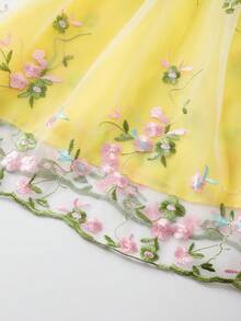 SHEIN Glamorique Kids Prinzessinnenkleid für Baby Mädchen, besticktes Tüllkleid, Geburtstagsfeier, Hochzeits- und Feiertagsrobe, Puffärmel, Partykleidung, Abschlussballkleider, Abschlusskleider, Sommerkleid - Gelb - Übersicht 9