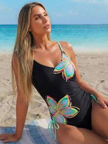 Swim Lushoire Summer One-Piece Fixed-Print Elegant Swimsuit - Multicolor - View 5