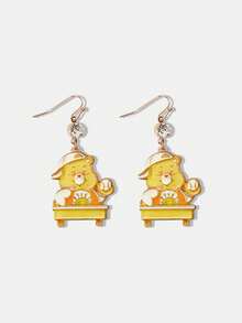 SHEIN X Care Bears A Pair Of New Creative Cartoon Bear Pattern Small Stud Earrings, IP Joint Design, Cute Personalized, Simple And Generous, Can Also Be Used As Accessories, Suitable For Various Parties, Concerts, Festivals, Exquisite Gifts - Light yellow. - View 2