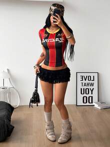 Coolane Women's Summer Streetwear Going Out Vintage Number Pattern Striped Graphics Stretchy Comfortable Football Jersey T-Shirt - Multicolor - View 2