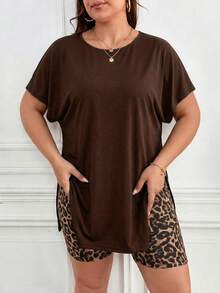 SHEIN Frenchy Casual Minimalist Leopard Print Pattern Plus Size 2 Pieces Set Suitable For Summer - Multicolor - View 3