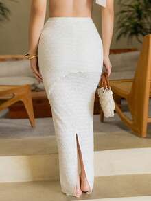 Andrea Bello All White Skirt Party Women Fall Modest Old Money Glitter Holiday Party Rave Festival Outing Swim Vacation Bohemian BOHO Sea Beach Hot Outdoor Summer - Apricot - View 3