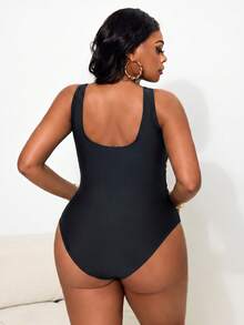 Slaydiva Plus Size Women's One-Piece Colorblock Spaghetti Strap Beach Vacation Bikini Swimsuit White Summer Sexy - Multicolor - View 2