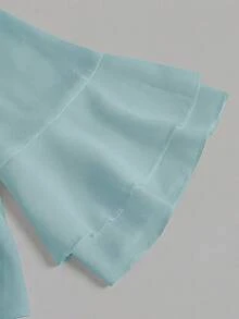 EMERY ROSE Solid Color Flare Sleeve Tie Front Cropped Shirt - Baby Blue - View 6