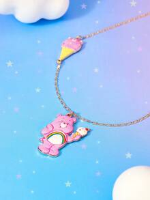 SHEIN X Care Bears 跨境新款創意卡通圖案吊墜項鍊，IP聯名設計，可愛個性化，簡約大方，穿搭飾品，適合各種派對、演唱會、節日，精美禮物 - 金色 - 查看 4