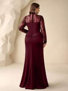 Coutiva Plus Size Formal Evening Gown (Heavily Embellished) - Burgundy - View 2