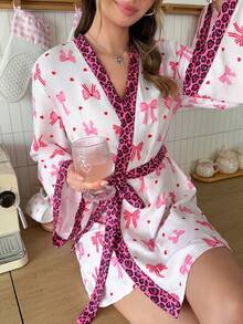 SweetSlumber Sweet Ins Bow Heart & Leopard Print Long Sleeve Women's Nightgown - Multicolor - View 4