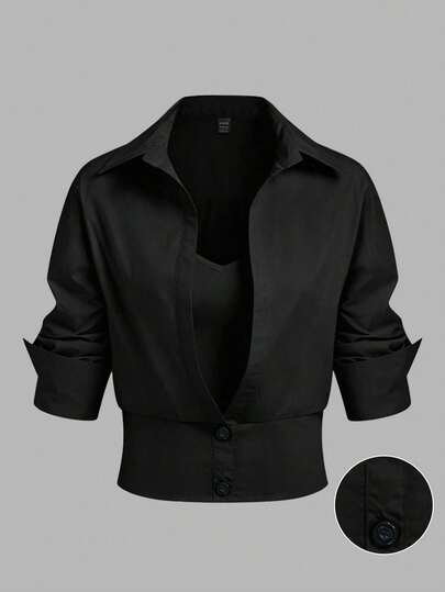 GlowEve CURVE Áo sơ mi kiểu dáng ôm phối dệt kim patchwork cao cấp thiết kế size lớn, áo top mặc thường ngày đi chơi và đi làm mùa hè