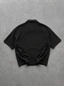 Manfinity VCAY Camisa de manga corta para hombre con bordado en el pecho, abotonadura sencilla, para vacaciones, regalo del Día del Padre - Negro - Ver 2
