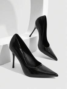 CUCCOO SZL Sepatu hak tinggi minimalis ujung runcing warna polos untuk wanita, sepatu kasual untuk sehari-hari, cocok untuk musim semi, liburan musim semi, Paskah, Natal, dan Hari Valentine. - Daun bambu hijau hitam - View 4