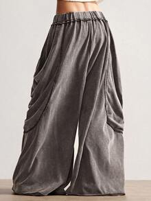 Bohemela Casual Solid Color Knit Loose Washed Women's Long Pants - Coffee Brown - View 2