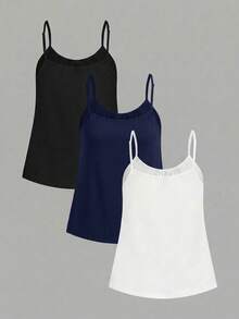 Tseoso 95% Cotton 3pcs/Set Women's Pleated Loose Camisole Tank Top With Adjustable Shoulder Straps, Suitable For Spring And Summer - Multicolor - View 2
