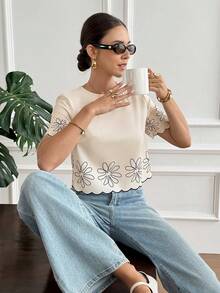 SHEIN Frenchy 女款花卉印花圓領短袖休閒襯衫 - 彩色 - 查看 4
