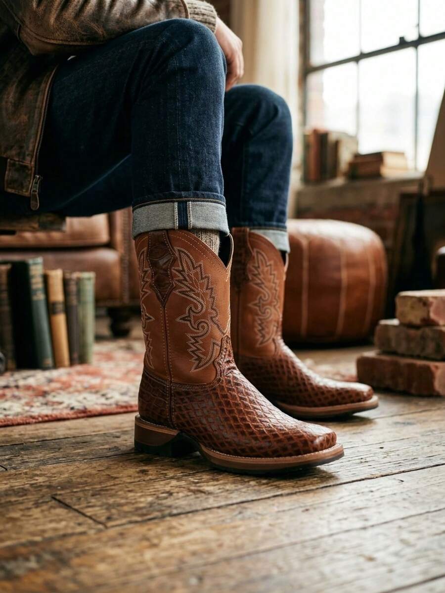 Men's Leather Boots - Red - View 1