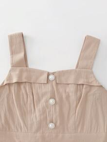 SHEIN Holidaya Women's Summer Casual Solid Color Sleeveless Jumpsuit - Khaki - View 8