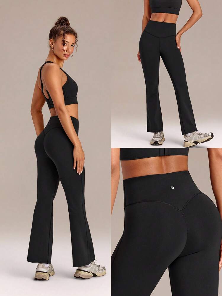 28" Powersculpt™ StudioShape Peakbum Flare Leggings With Mesh Paneling Drawstring Anti-Roll Down Waist High Impact Training Workout Gym Fitness Wear