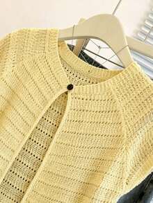 Franclia Nueva llegada Diseño de nicho Cárdigan de cuello redondo a rayas, versátil y estilizador único para mujeres - Amarillo claro - Ver 3