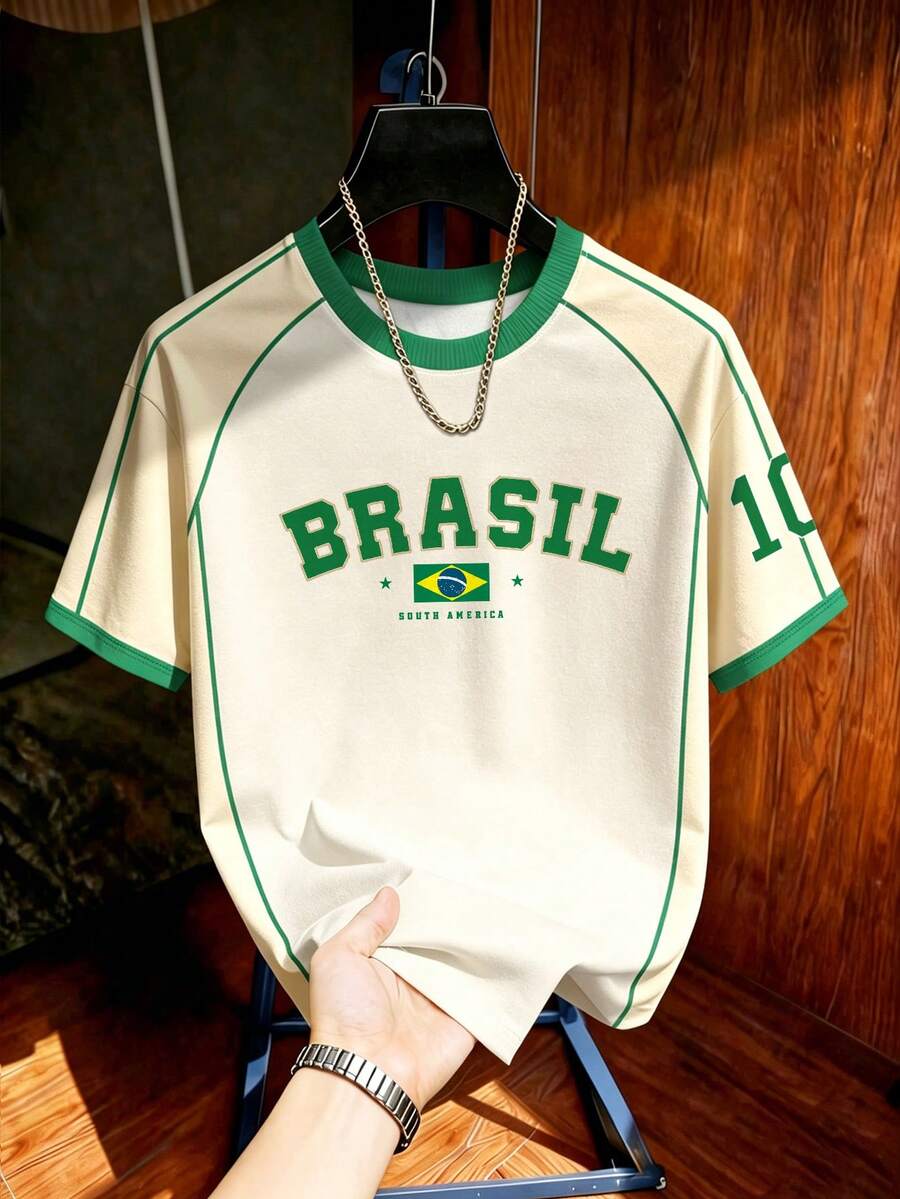 Aesthetic Post 復西隊足球T恤,美國 BRASIL 10 印花,男款圖案T恤,女款圖案T恤,男款時尚運動上衣,足球/足球用品 - 彩色 - 查看 1