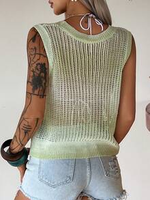 Livesso Women's Solid Color Hollow Out Casual Vacation Cover-Up Top Summer Beach Outfits - Green - View 5