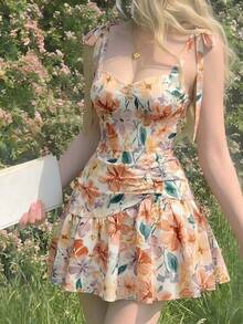 Vestido de tirantes con estampado floral romántico para mujer - Azul - Ver 10