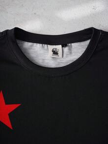 TOM & JERRY X SHEIN Men's Star Slogan Print T-Shirt And Shorts Set - Black - View 4