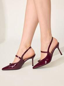 CUCCOO CHICEST 女士经典简约高跟鞋，蝴蝶结装饰，气质优雅舒适，百搭高跟鞋 - 酒紅色 - 查看 7