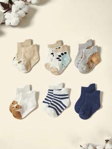 Cozy Pixies Bebé 6 pares Calcetines tobilleros dinosaurio & con patrón de rayas - Multicolor - Ver 1