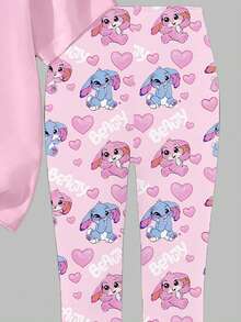 1 Set Spring Summer Autumn Young Girl Creative Personalized Cute Kawaii Blue Rabbit Pattern Casual Style Basic Short T-Shirt And Leggings Set Sets - Multicolor - View 7