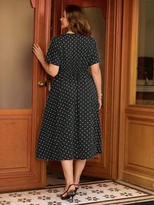 SHEIN Clasi Plus Size Women's Fashion Midi Dress, Hot-Selling Polka Dot Fabric, Fashionable Elegant Plus Size Women's Midi Dress - Multicolor - View 2