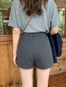 K-Vae Shorts casuais femininos elegantes com bolsos e pernas retas. - Cinza - Ver 2