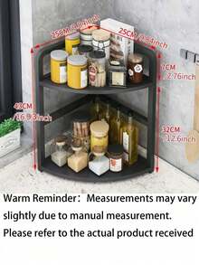 Double-Layer Curved Heavy-Duty Metal Corner Shelf Rack - Triangular Design To Maximize Corner Space | Kitchen Organizer & Spice Rack | Holds Seasonings/Spices | Large Capacity, Space-Saving | Suitable For Kitchen, Bathroom, Pantry, Countertop - Multicolor - View 7