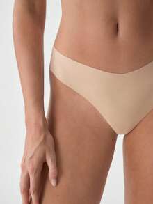 Loungeista 3pcs/Pack Seamless Thong Panties, Breathable & Comfortable, High Elasticity, Solid Color Women's Underwear, Quick-Drying, Suitable For Daily Wear - Apricot - View 7