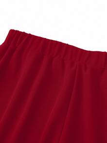 SHEIN LUNE 大尺碼女款時尚極簡修身寬腿休閒百搭長褲 - 紅色 - 查看 5