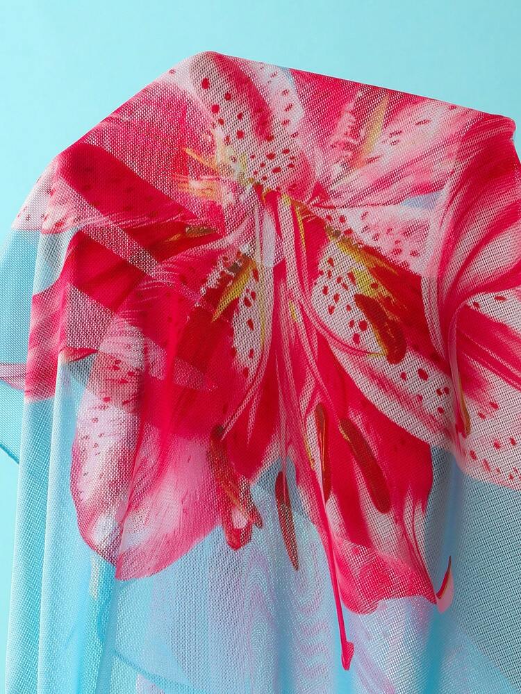 Swim Oasis Springbreak 2pcs Set Position Print Mesh Beach Vacation Cover-Up Dress - Multicolor - View 6